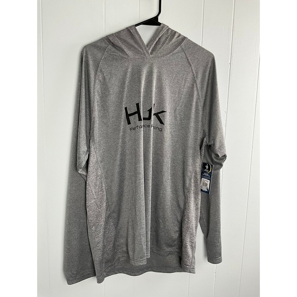 Huk Mens Pursuit Hoodie Heather Grey Performance Fishing Shirt Large H1200488